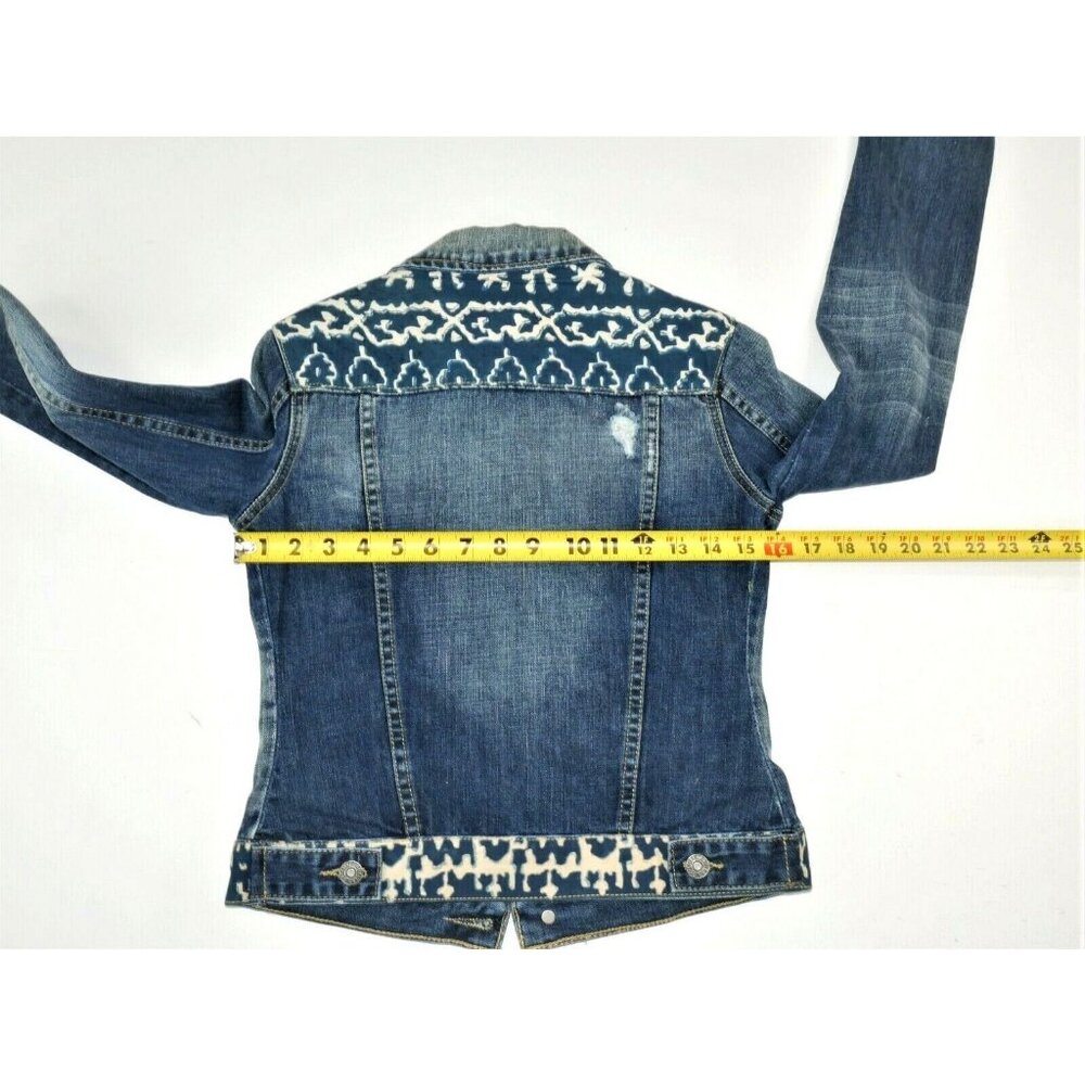 Anthroplogie Artisan De Luxe  Blue Denim Jean Jacket w Batik Womens X Small EUC - Picture 7 of 12